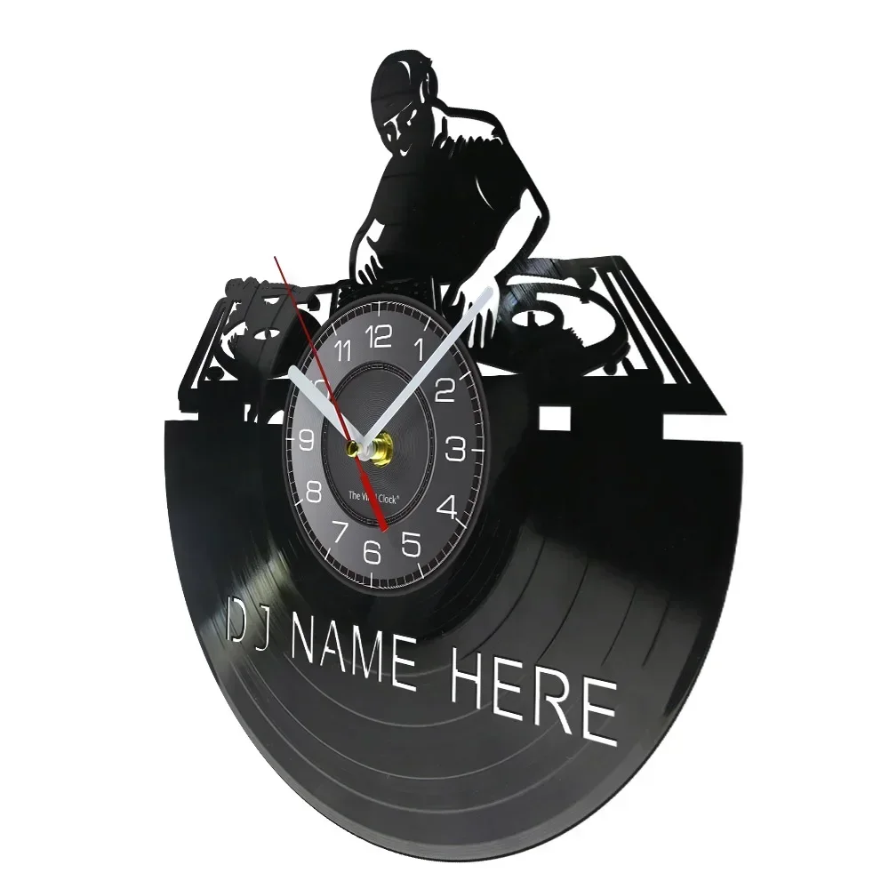 Personalized DJ Name Vinyl LP Record Wall Clock Custom Your Name Disc Jockey Laser Cut Handicraft Art Retro Album Wall Clock