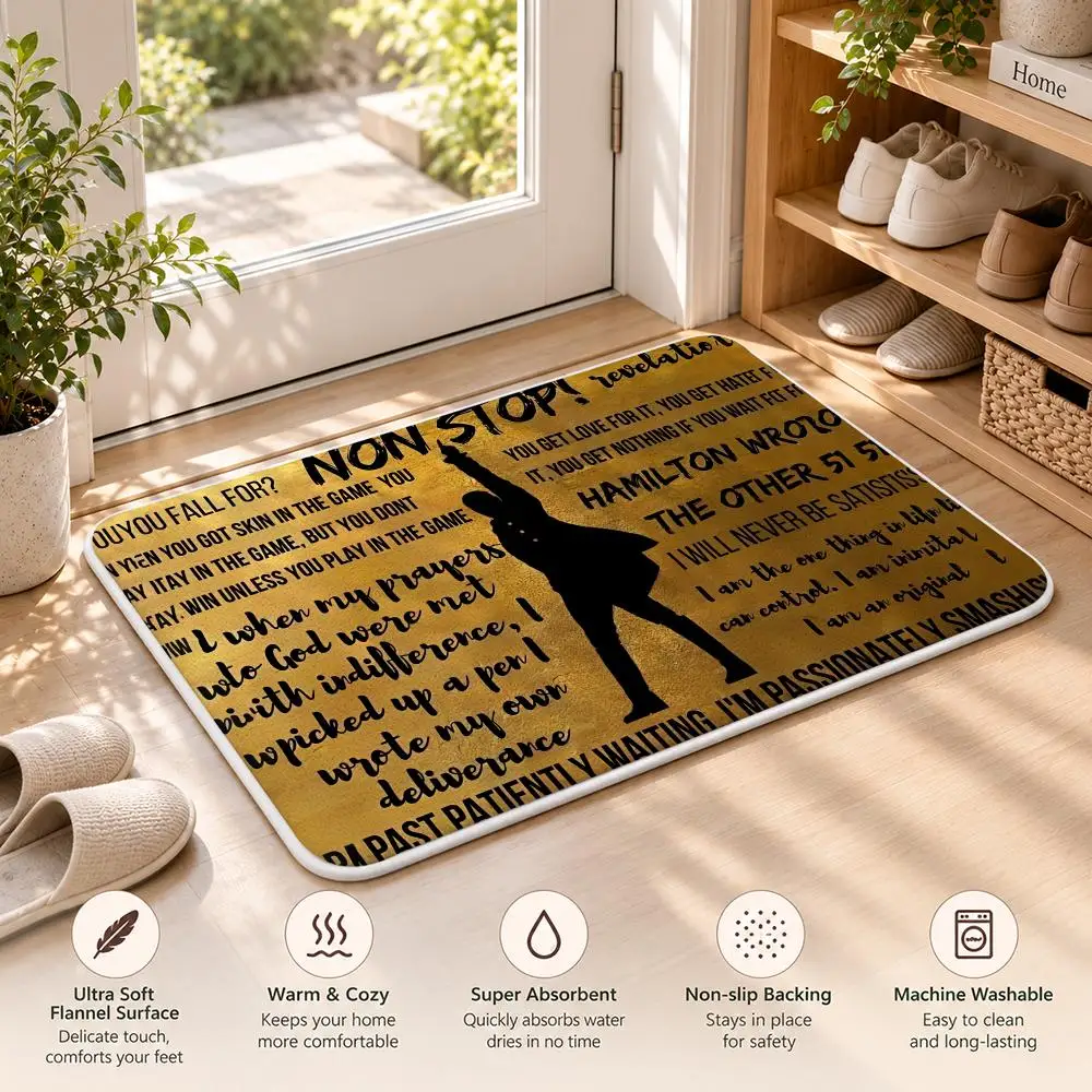 H-Hamilton Musical Lyrics Floor Mat Flannel Rug Soft Non Slip Door Mat For Bathroom Bedroom Kitchen Living Room Home Decor