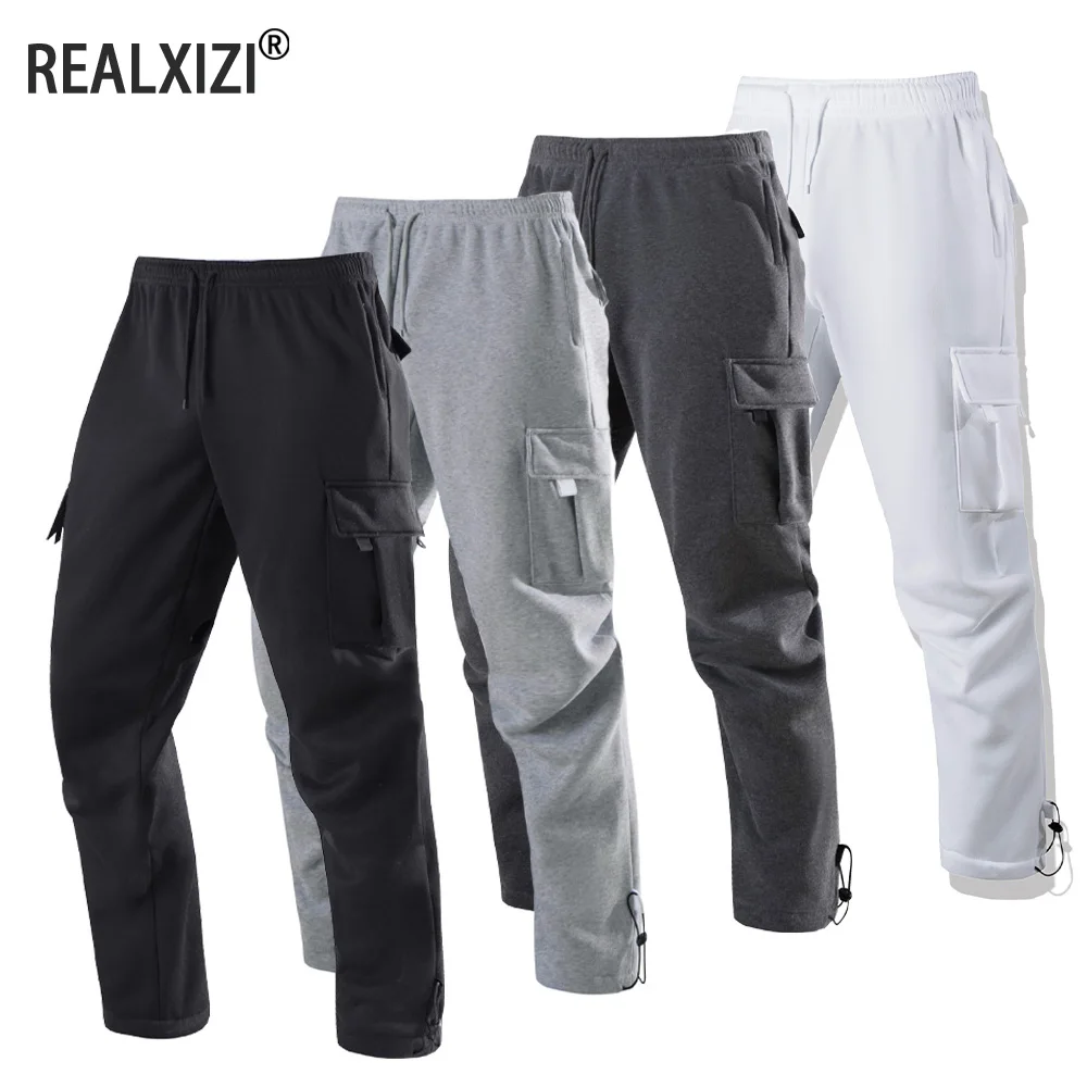 

Men's Sweatpants Casual Straight Pants Multi-pocket Loose Oversized Drawstring Long Pants Joggers Sport Trousers Streetwear