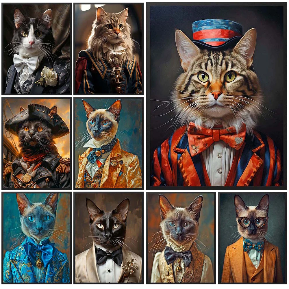 

Funny Cat Animals Royal Portrait Prints Vintage PosterWall Pictures For Living Room Decor Wall Art Canvas Painting Unframed