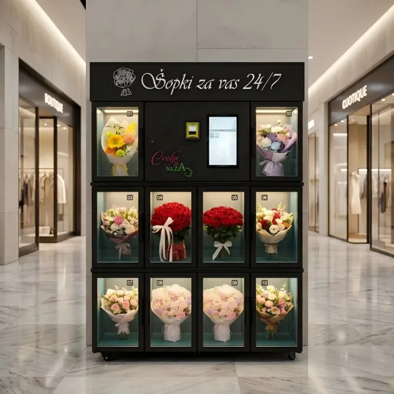 Flower Vending Machine 10 Doors QR Code Card Reader Remote Monitoring Multiple Payment Options for Mall Hotel Florist