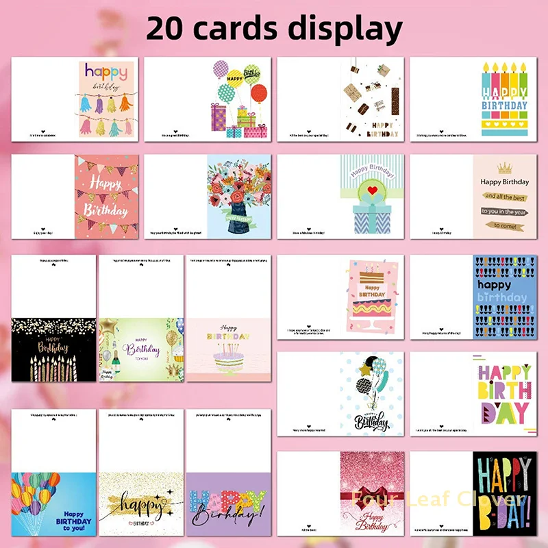 Happy Birthday Card Set, Folding Birthday Card, Contains 20 Foldable Cards And 20 Envelopes And Two Stickers