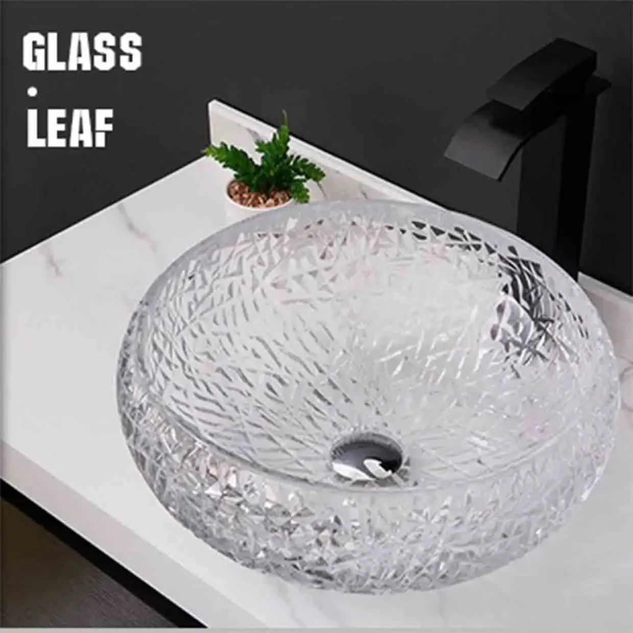 Art Countertop Sinks Balcony Wash Basin Small Apartment Bathroom Washbasin Crystal Glass Round Basin 410*410*140mm With Faucet