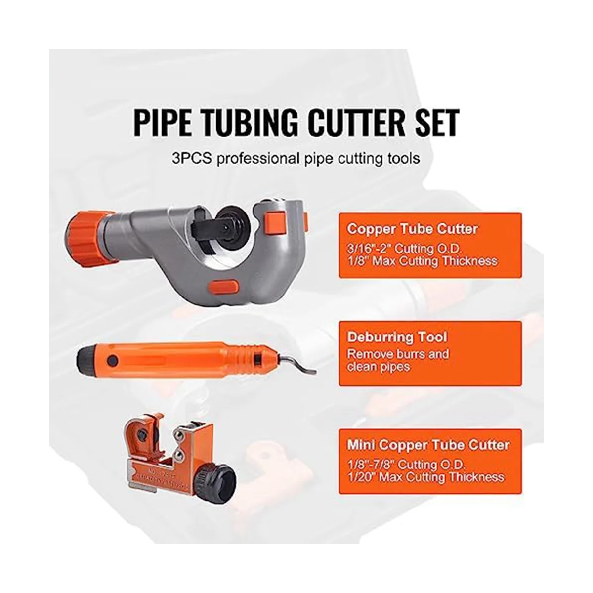 3PC Tubing Cutter Set,3/16-2Inch O.D. Copper Pipe Cutter,1/8-7/8Inch O.D. Heavy Duty Pipe Cutter Set for Copper,Aluminum