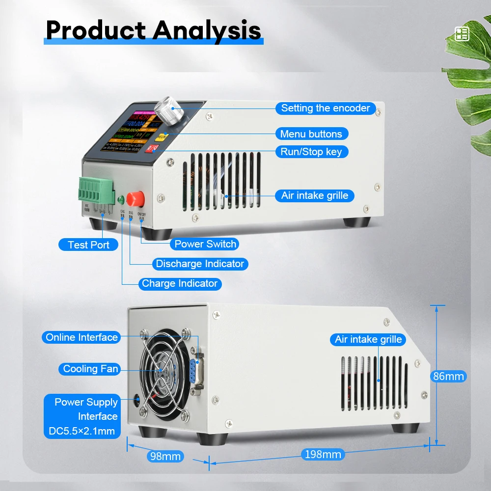 Adjustable Charge and Discharge Battery Equalization Tester 2.4 Inch Color Screen Electronic Load Tester Battery Capacity Tester
