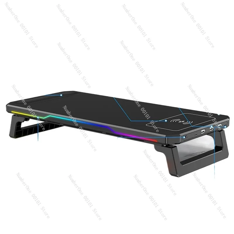 RGB Computer Height-Increasing Stand with Docking Station, Desktop Storage Rack, Folding Light-Emitting Monitor Stand for Height