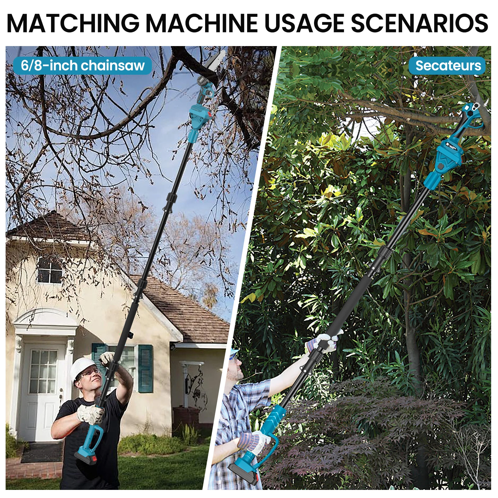 Afbeelding 5: 2M telescopische snoeischaarpaal voor Makita 18V kettingzaag, verlengpaal van aluminiumlegering met 5-hoek verstelbaar en antisliphandvat