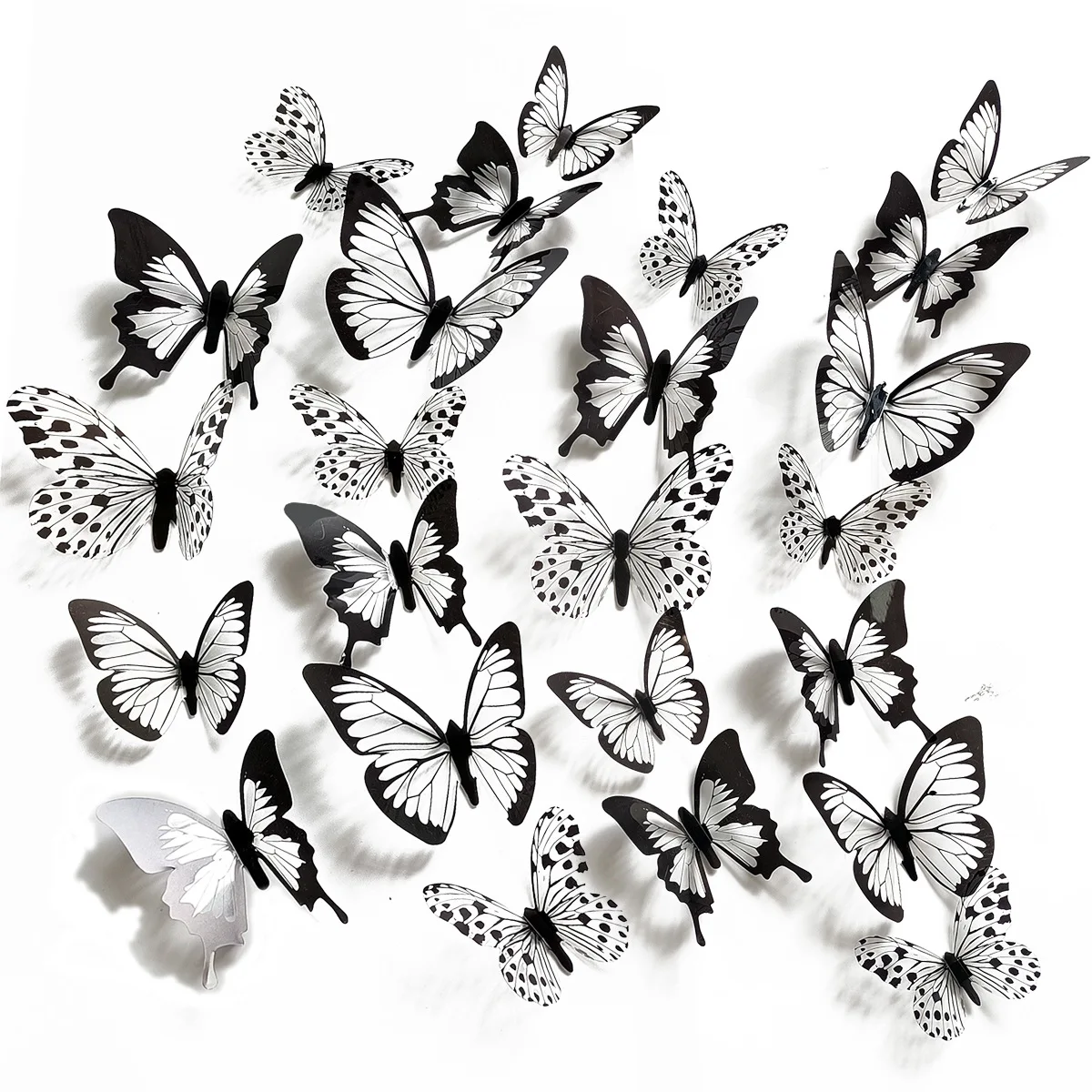 12/24Pcs Black White Butterfly Wall Stickers Decor 3D Removable Butterflies Home Decoration Wedding Living Room Ornaments