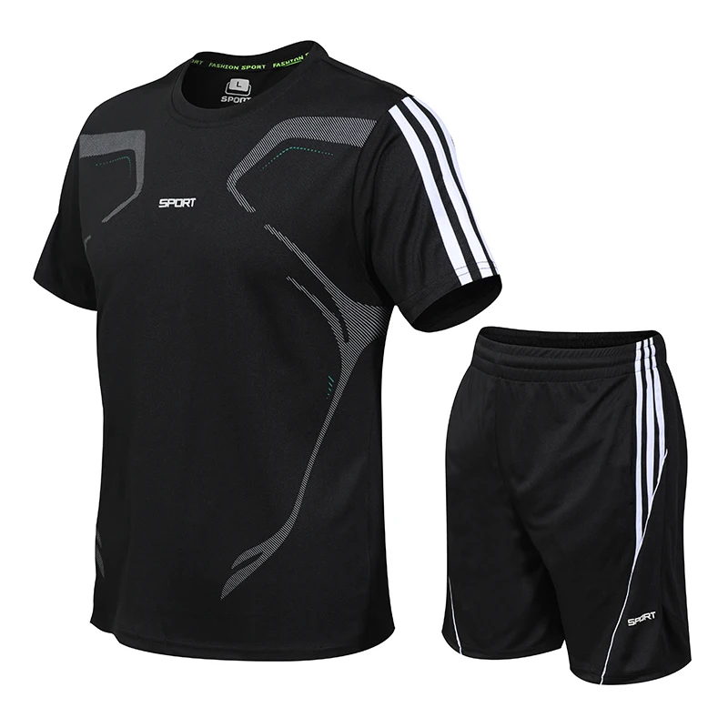 Summer New Men's and Women's Short Sleeve Shorts Two Piece Running Fitness Outdoor Sports Set