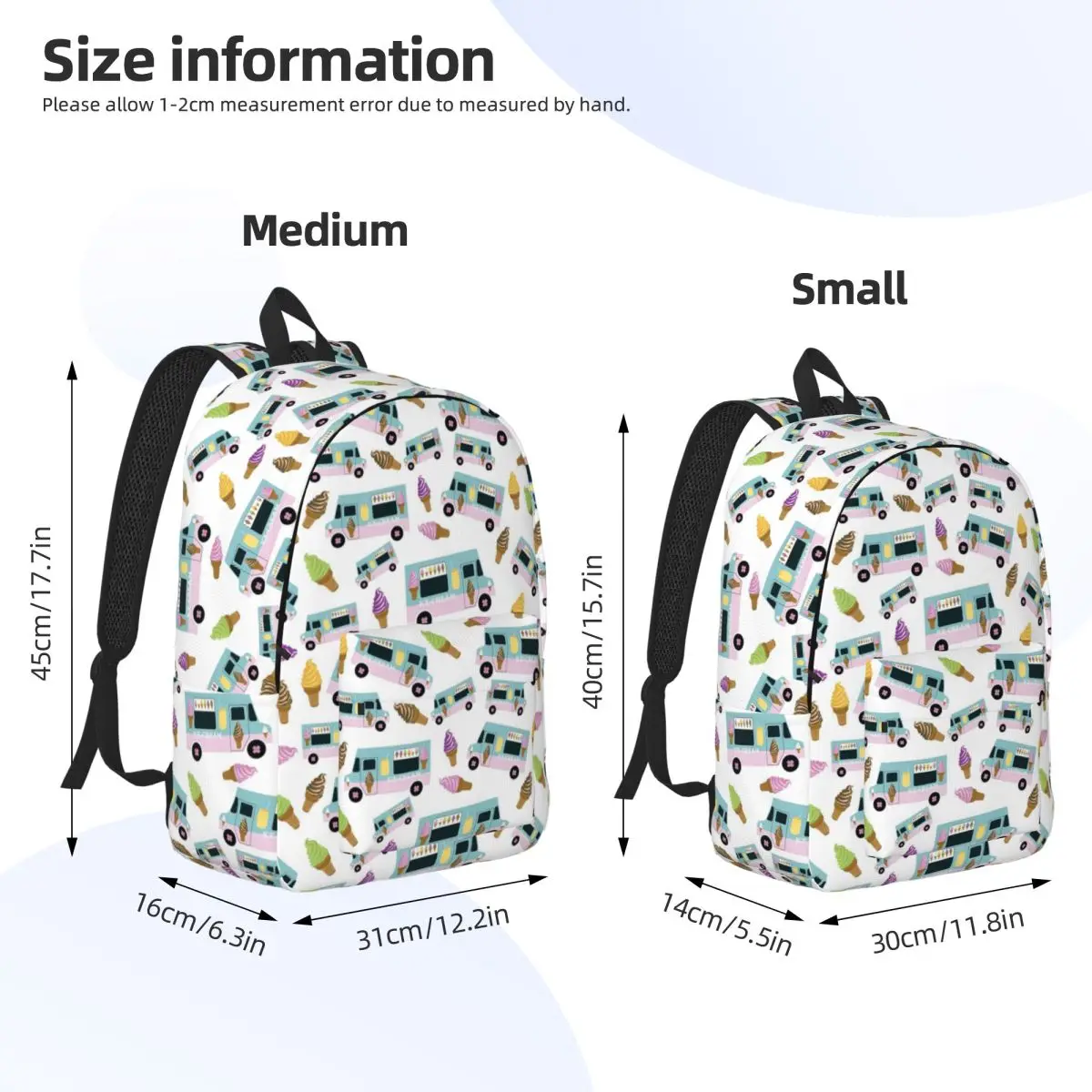Retro Ice Cream Truck Pattern Backpack Student Boys Girls BookBag Children School Bag Laptop Shoulder Bags for Men Women