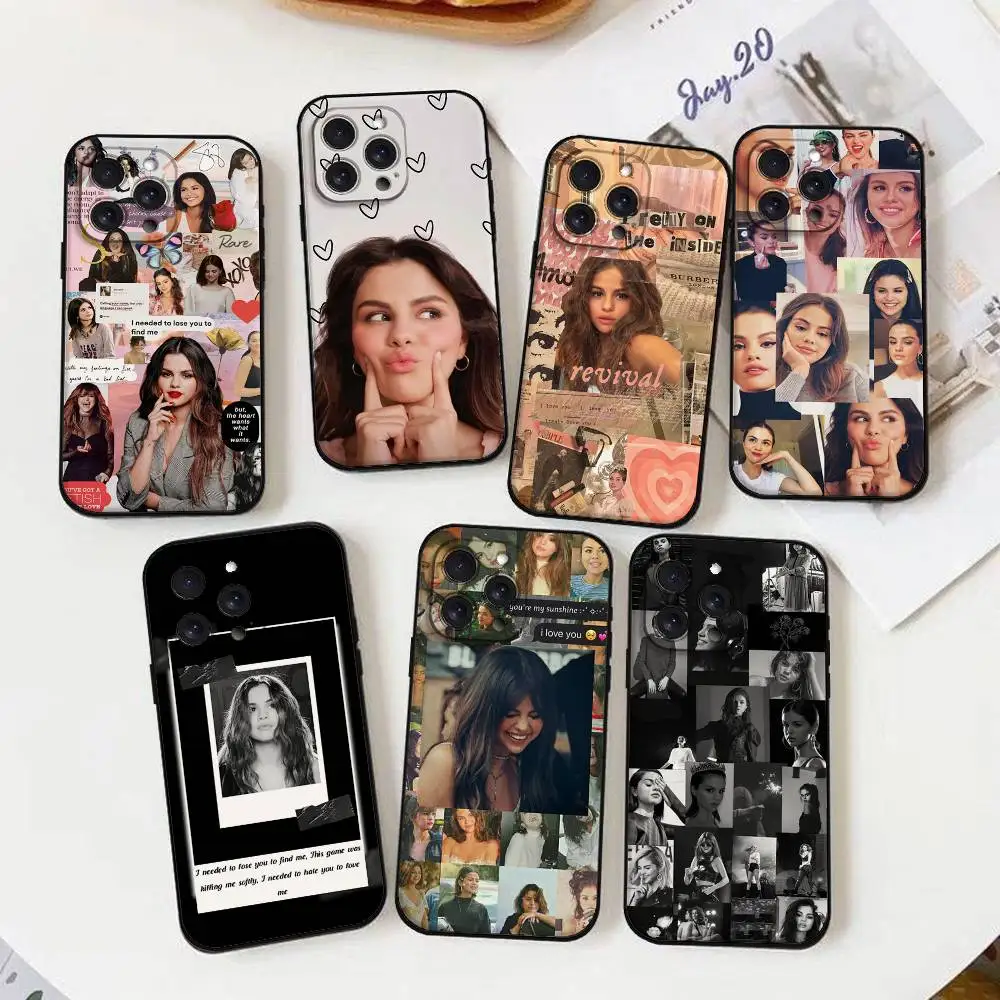 Capa de Celular Selena Gomez para iPhone 17 16 15 14 13 12 11 X XR XS Plus Pro Max Mini, Capa Protetora Macia Preta