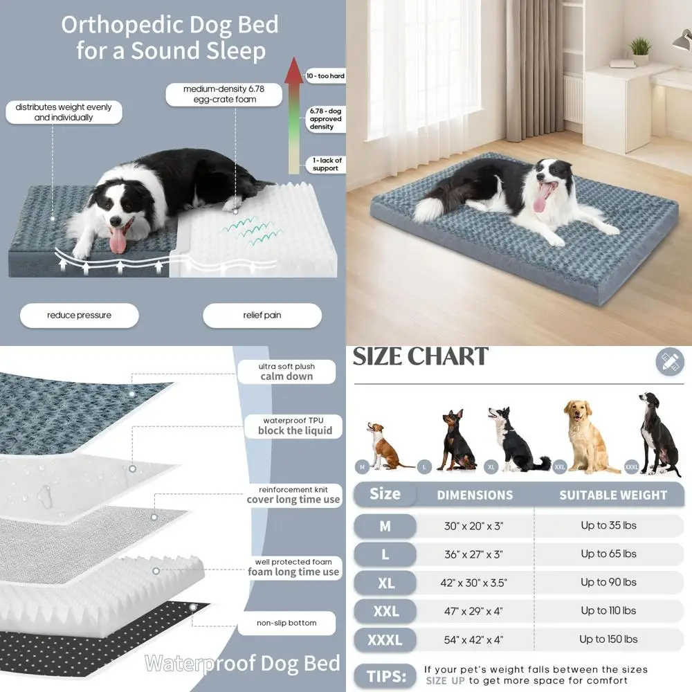 

Ортопедический плюшевый коврик-лежанка для собак, водонепроницаемый, со съемным чехлом, подходит для крупных собак весом до 150 фунтов, моющийся, размер XXXL