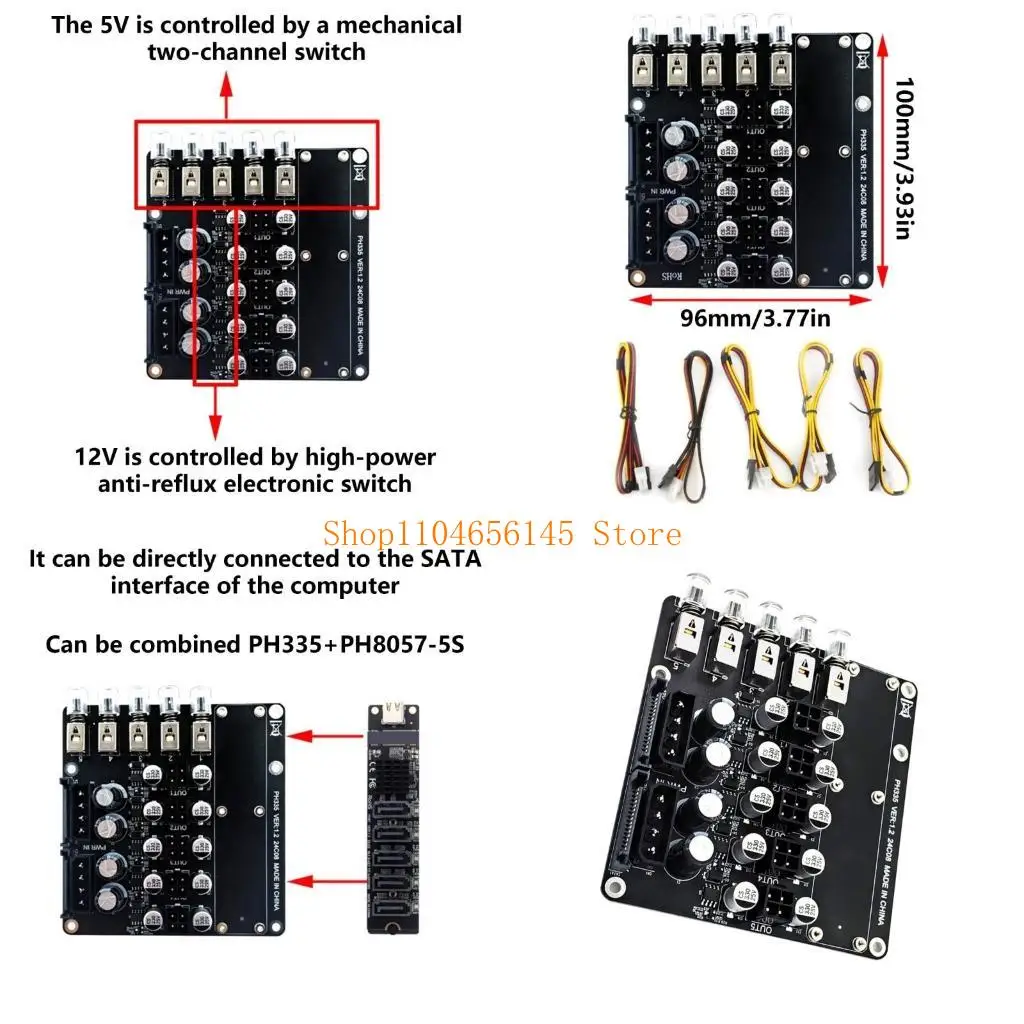 2x 4Pin to 4Pin Power Management Switching Module Adapter 5 Way Power Control Switcher for Desktop Computers Hard Disk D
