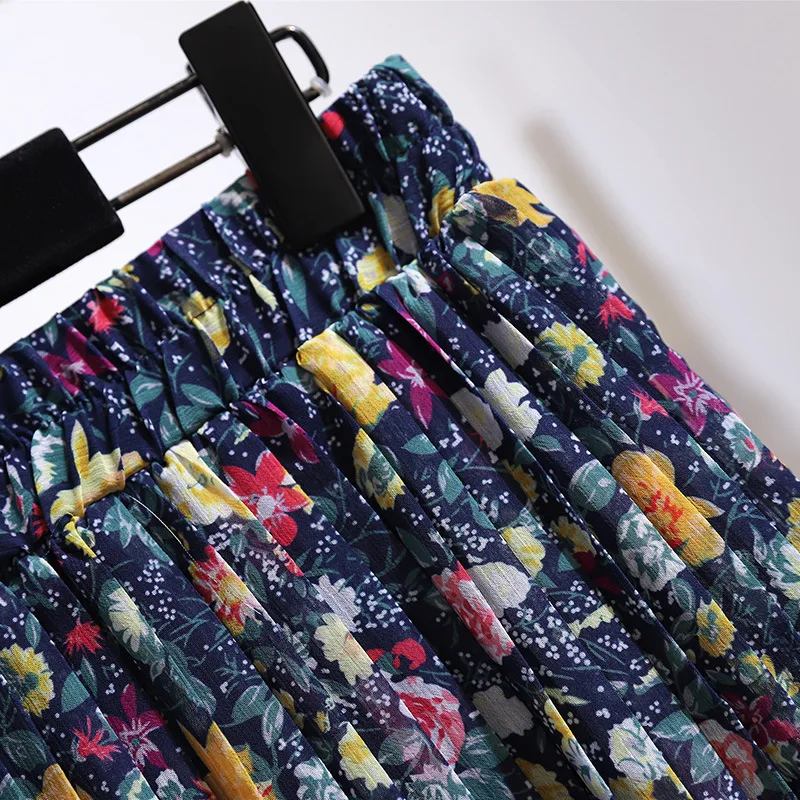 Falda de Gasa Floral Vintage para Mujer, Talla Grande, Cintura Alta, Estilo Coreano, Holgada, Casual, para Primavera y Verano