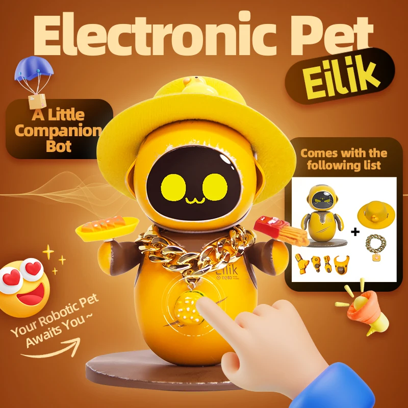 

Eilik robot Pets,with Costume accessories Set ,sun hat and necklace ，Desert Coating Version with Exclusive Monster Shooter Game