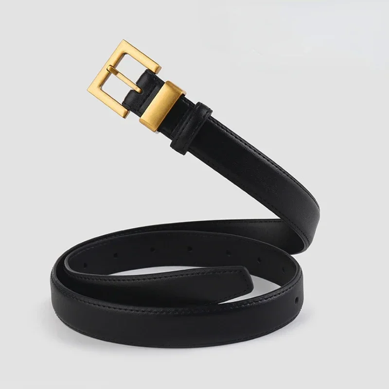 Fashion Leather Square Gold Buckle Belt Senior Minimalist Jeans Clothing Accessories Luxury Belt for Women