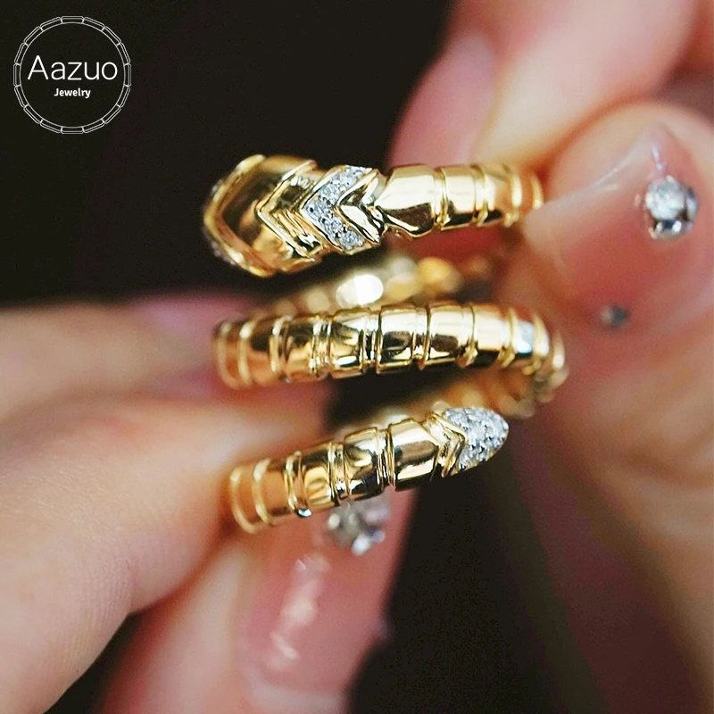 

Aazuo Fashion Jewelry 18K Yellow Gold Real Diamonds Open Snake Rings Gift For Women Luxury Engagment Wedding Halo anillos mujer