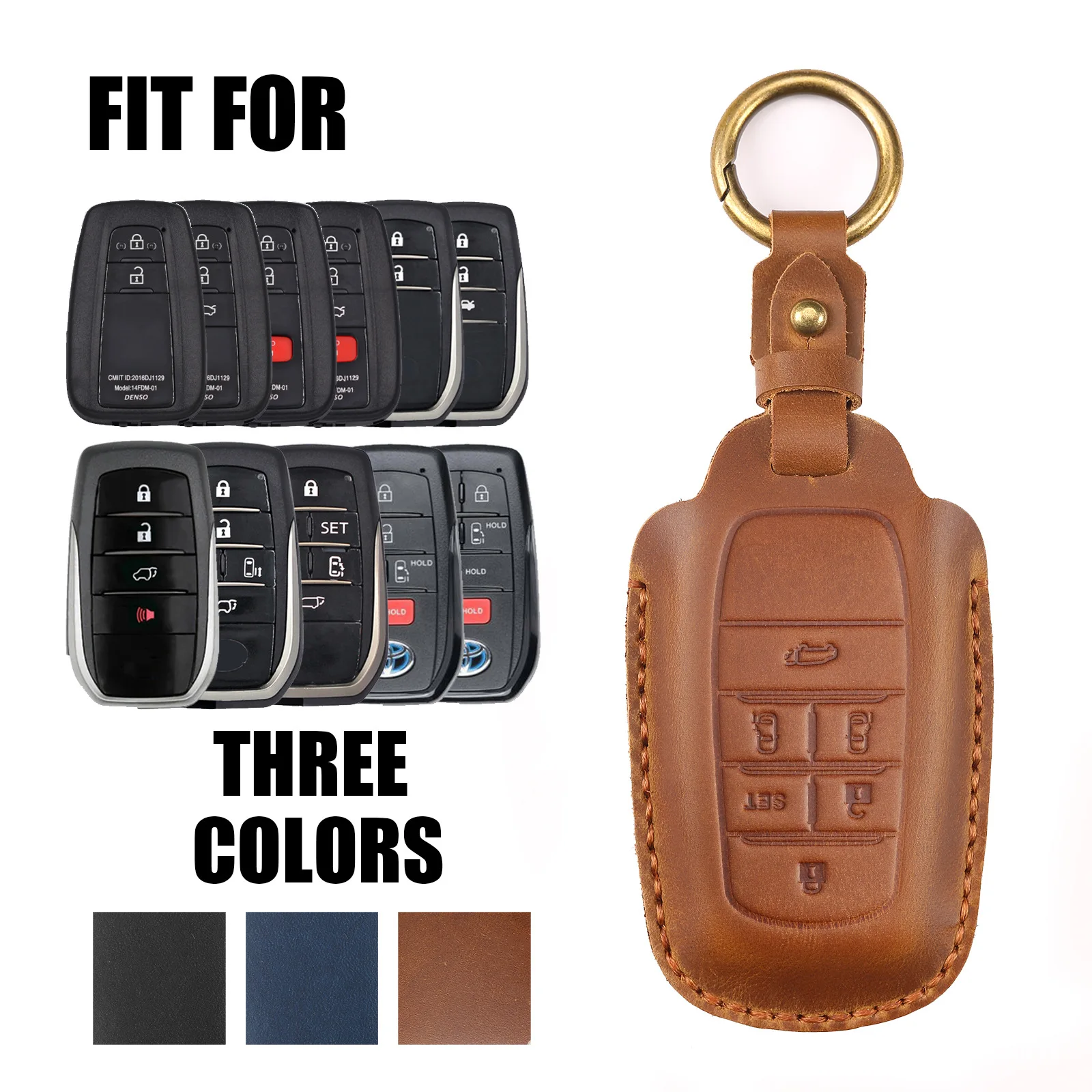 

Car Handmade Leather Key Chain Holder Case Cover For Toyota Hilux Fortuner Land Cruiser Camry RAV4 Aygo Scion 5/6 Buttons