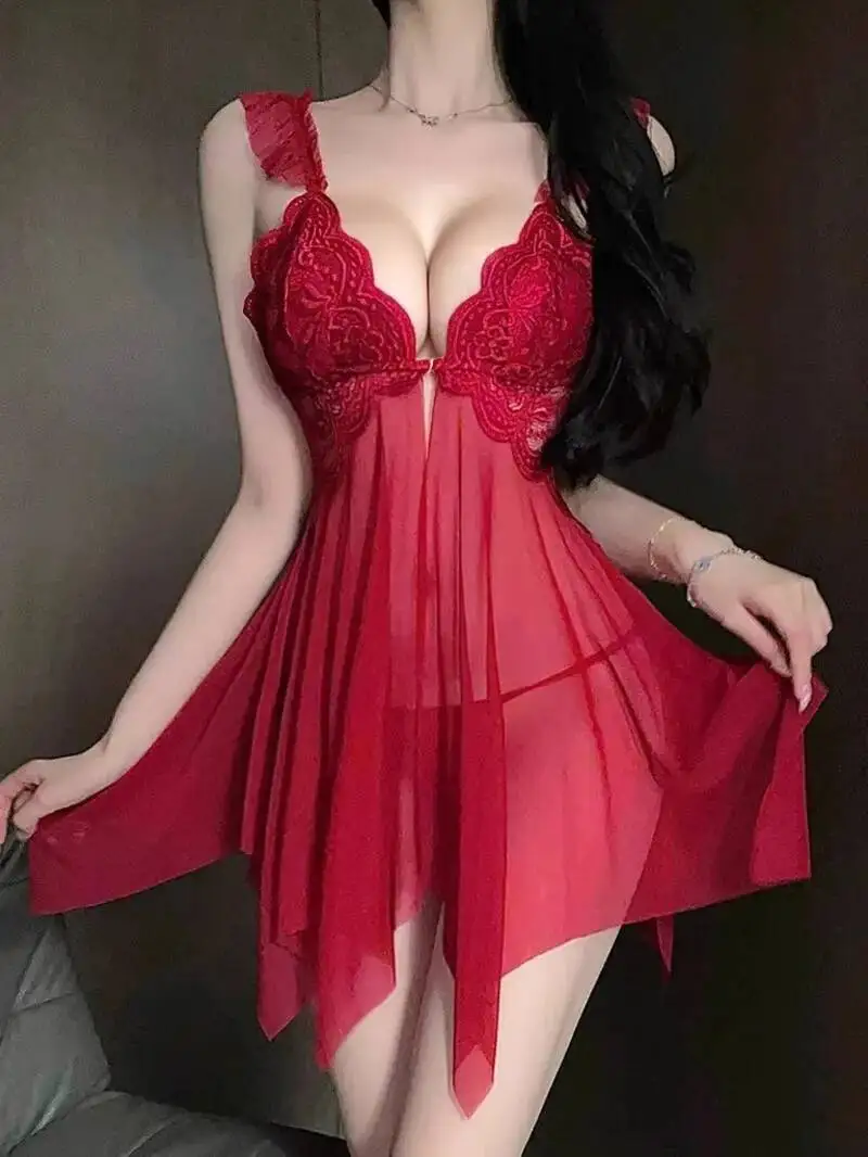 Sexy malha uniforme renda camisola com almofadas no peito irregular vestido de noite elegante tanque mini vestido doce 2025 novo vestido hsu8