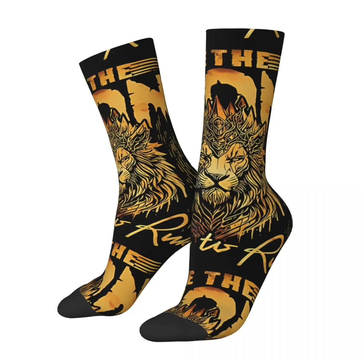 Funny Sock for Men Be The Lion Born To Rule Harajuku Golden Lion And Damask Breathable Pattern Printed Crew Sock Novelty Gift