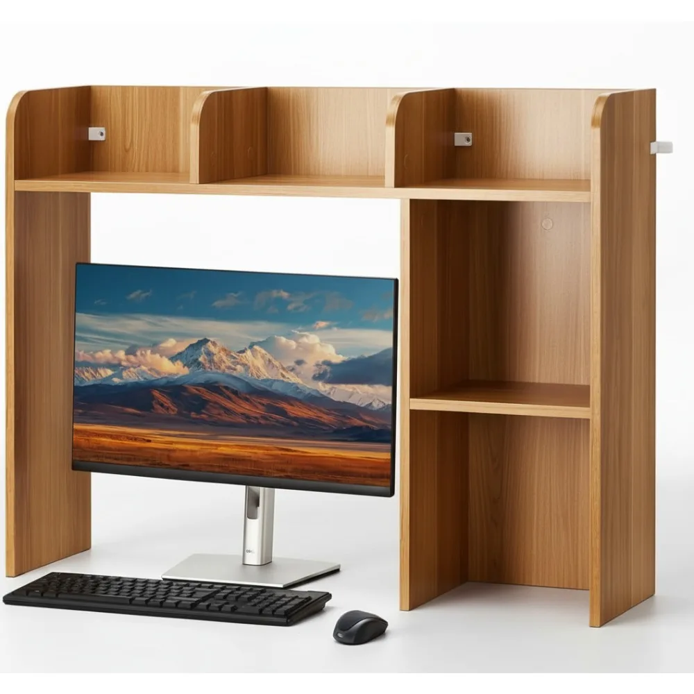 

3-Tier Wood Desk Shelf Organizer with 6 Shelves, Anti-Slip Feet for Office Home Dorm Storage