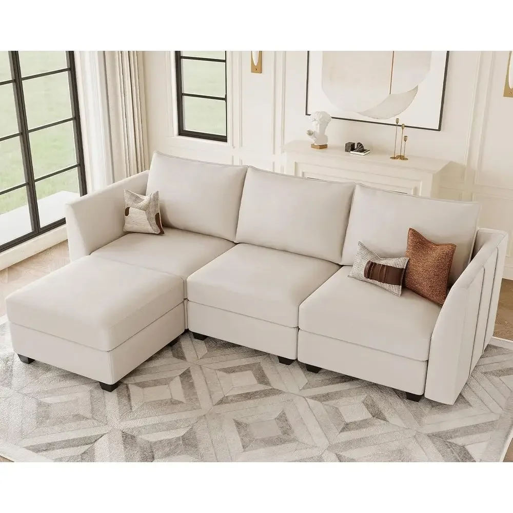 

Velvet L-Shaped Sectional Sofa with Chaise and Storage, Beige