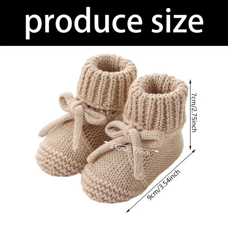 Adjustable Bowknot Infant Shoes Cotton Knit Breathable Construction Booties