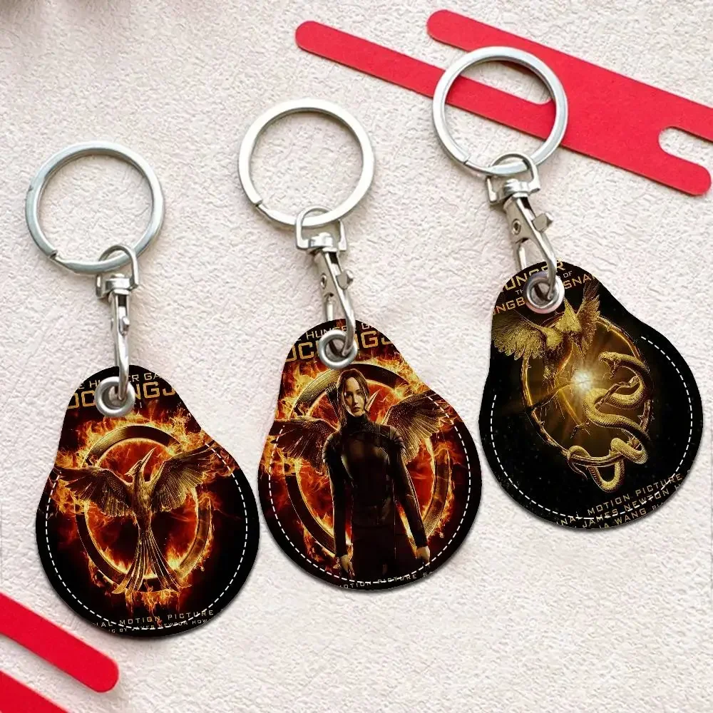 C-Classic-Movie-Game-Hunger PU Access Case Anti-lost Anti-fall Card Holder Keychain Accessories Fingerprint-proof Key Tag Ring