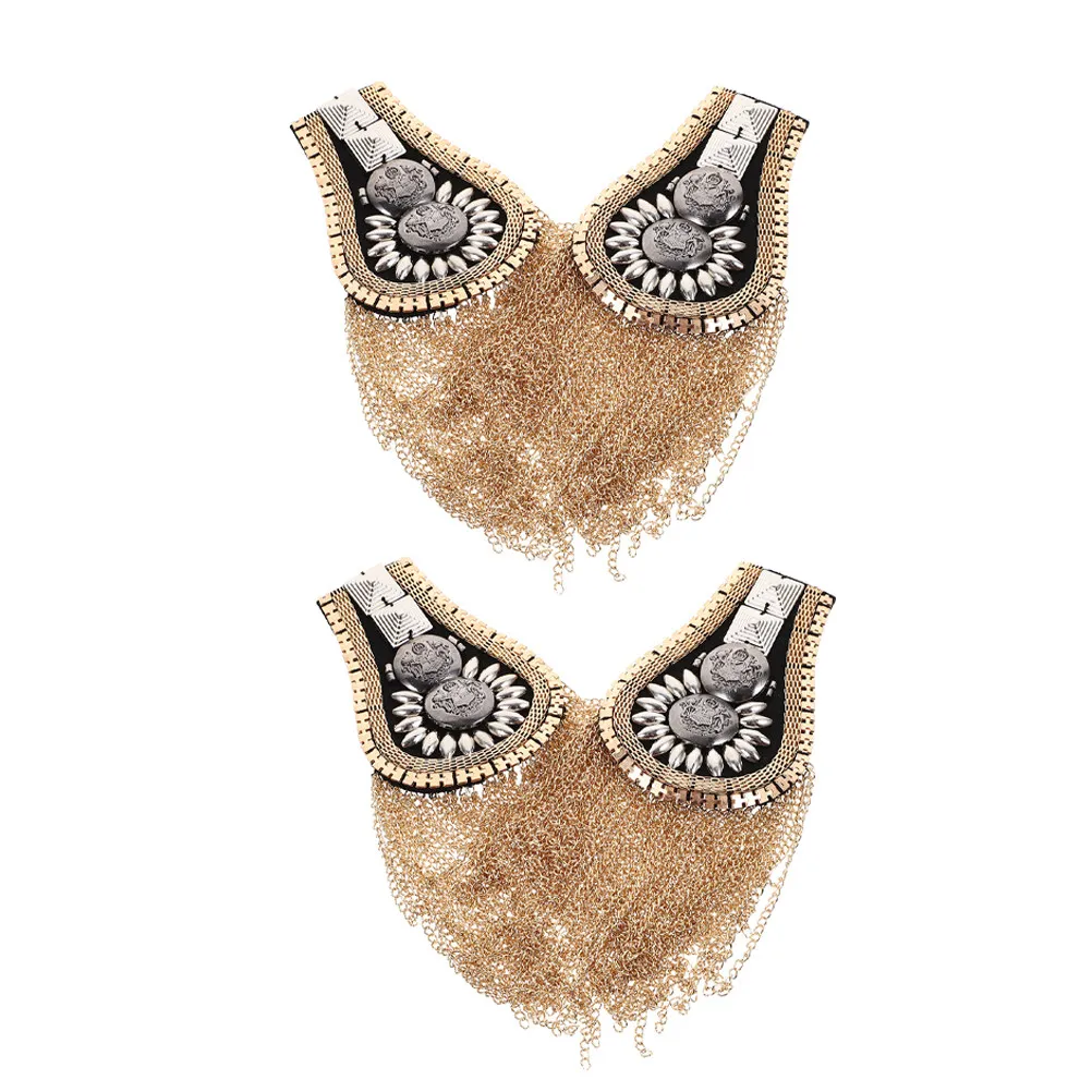 4Pcs Punk Studded Shoulder Epaulettes with Tassel Fringe Rivet Metal Fashion Costume Jacket Accessory for Women