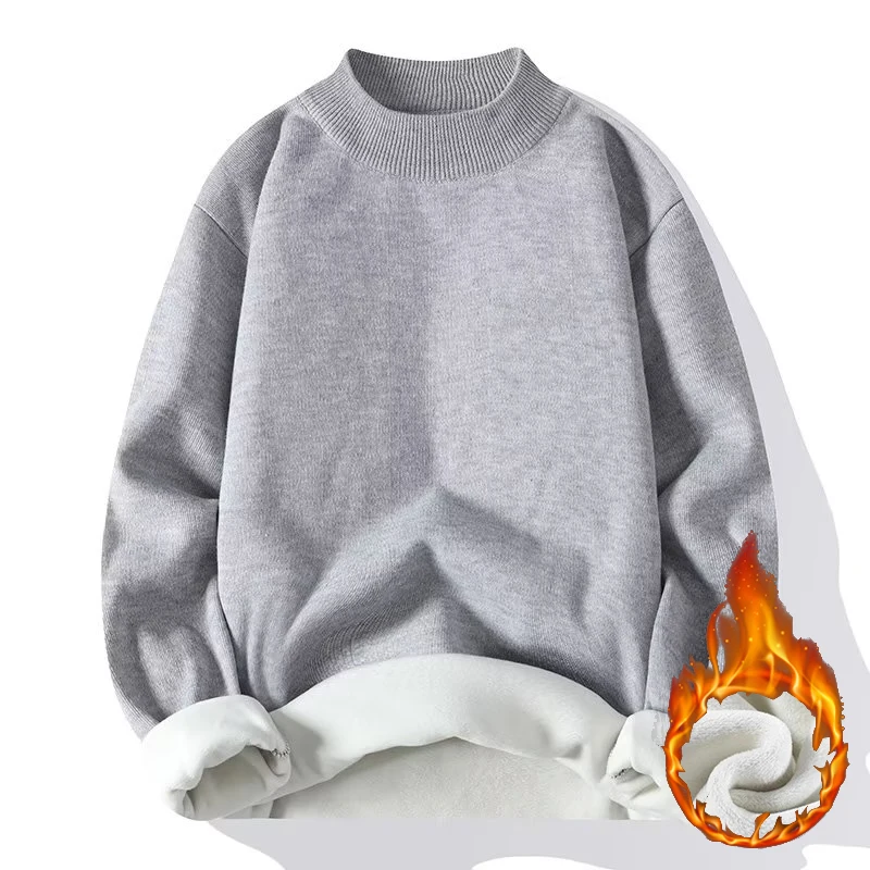 Men Korean Style Mock Neck Knit Sweater Hot Sale Male Winter Thermal Casual Pullover Classic Loose Fleece Knitted Tops