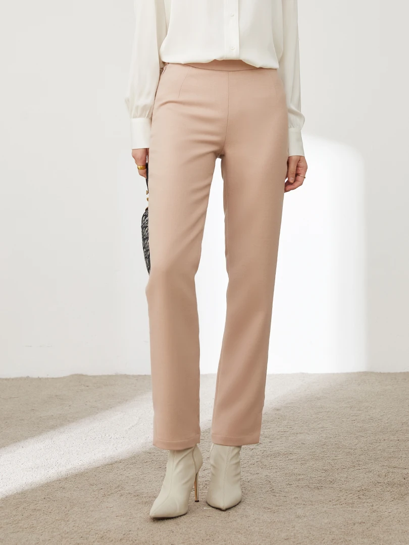 

Женские модные повседневные брюки TuoMei 2026: Новинка весенней коллекции, облегающие, из шерстяной ткани, однотонные, с завязками на талии