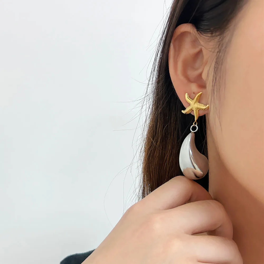 DIY accessories  European and American style fashionable water drop earrings, high-grade glossy water drop starfish pendant, sta