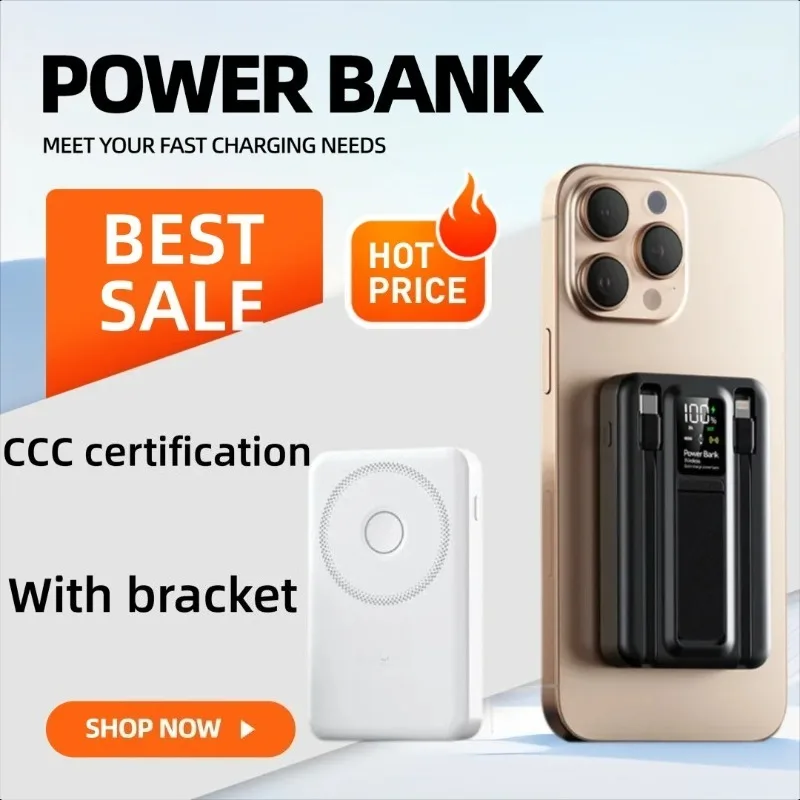 

20000mAh Super Fast Charging Watch and Headphone Wireless Charging Mobile Power Bank with Built-in Cable
