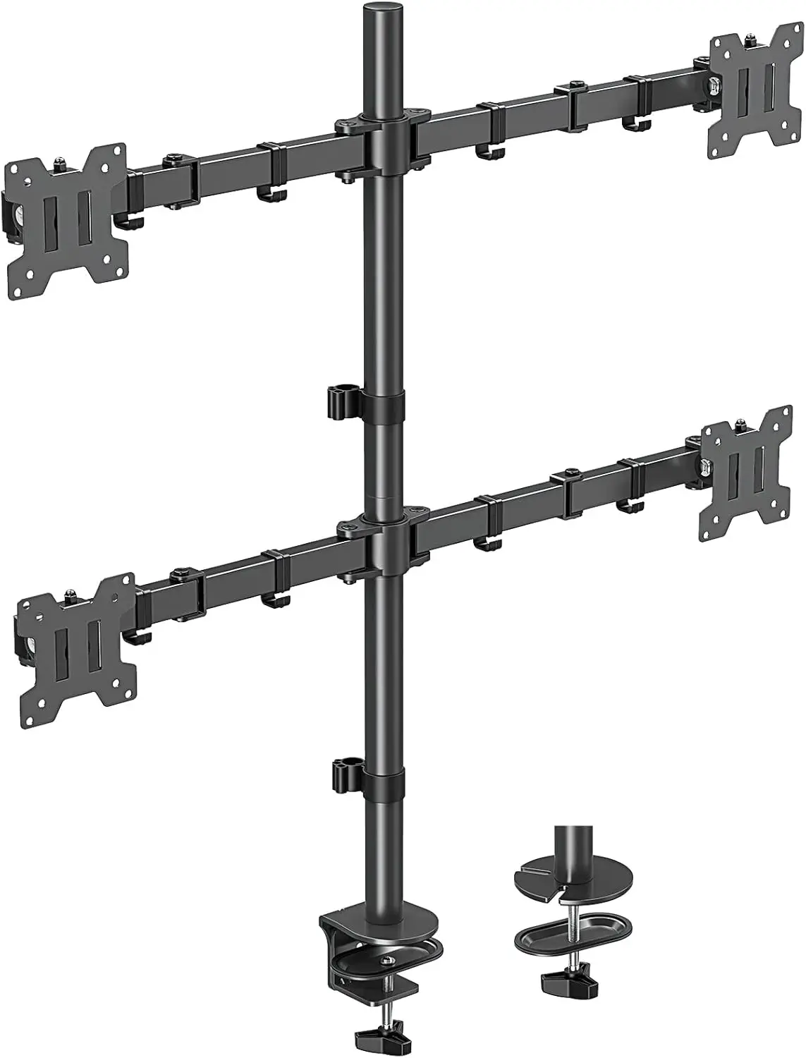 Quad Monitor Stand for 17-32 Inch Screens, Fully Adjustable Stacked Mount with Tilt Swivel, Holds 17.6lbs per Arm
