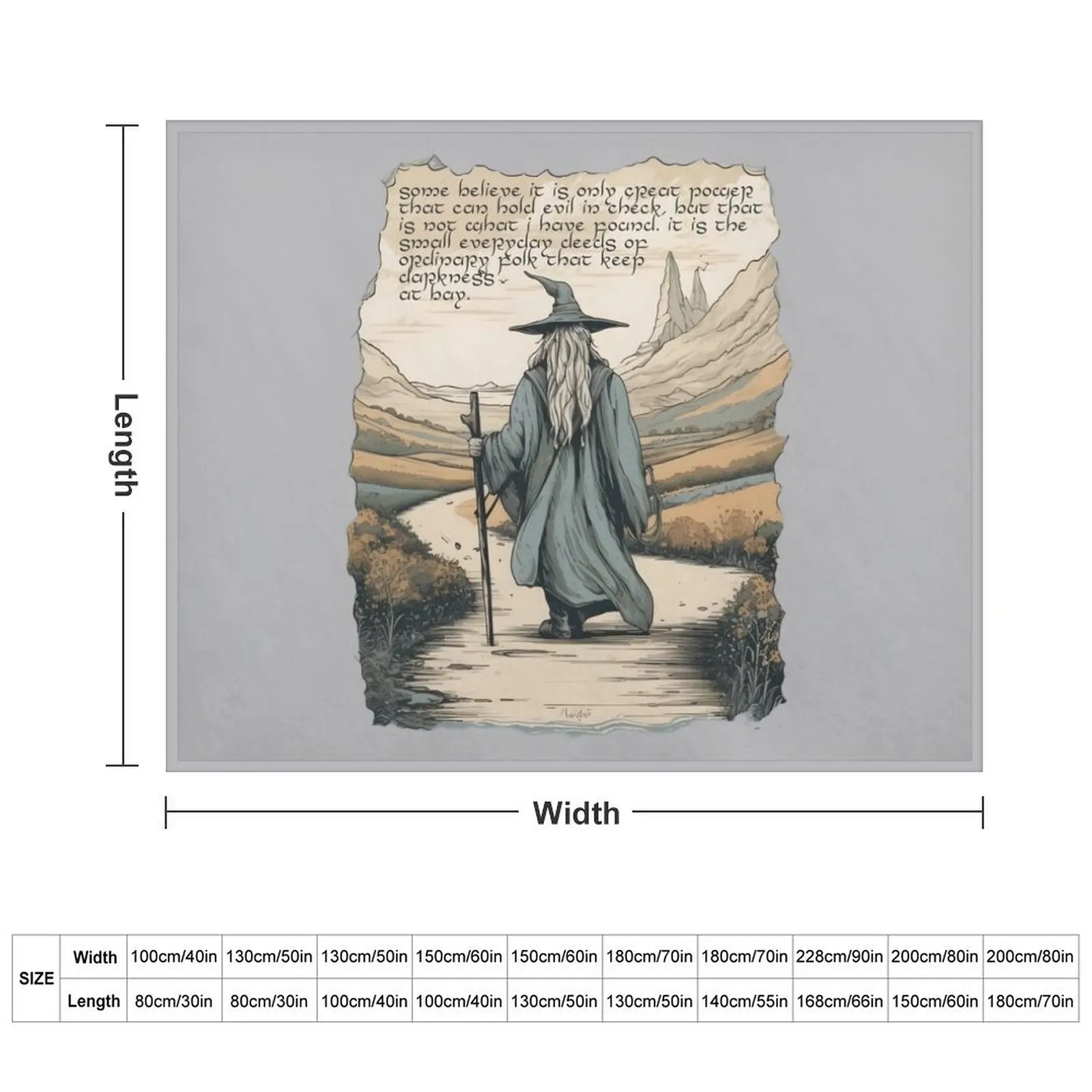 The Wizard - Quote - It is the small everyday deeds of ordinary folk that keep darkness at bay - Fantasy Throw Blanket