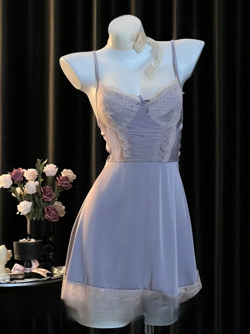 

Sexy Lace Patchwork Nightgown,Pure Sensual Style for Women,Slimming Waist-Cinching Halter Pajama,Romantic and Elegant Homewear