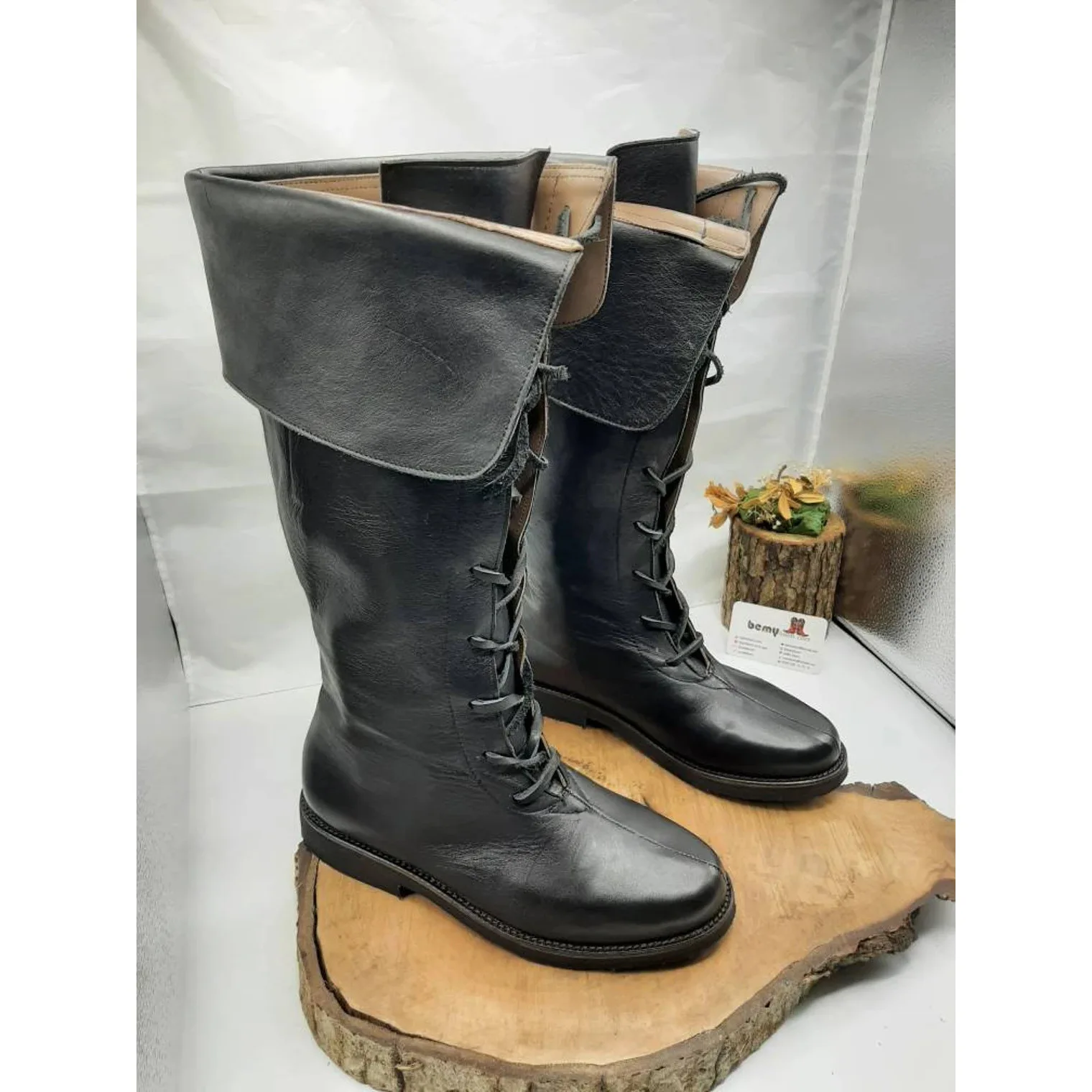 Mittelalterliche Herren Gothic Piratenstiefel Erwachsenen-Accessoire Halloween Cosplay Schuhwerk Stiefel Steampunk Ritter Schnürschuhe – Detail 8