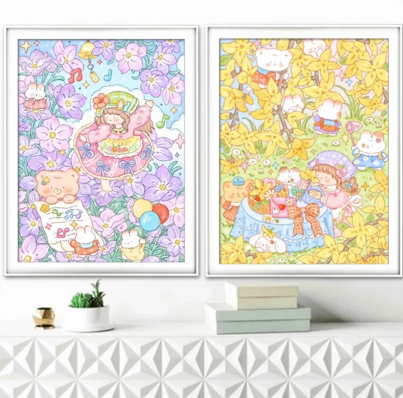 

9ct 65X85cm мультяшные кролики предварительно напечатанный набор для вышивки крестом DIY набор для вышивания ремесленная нить игла поделки с иглами