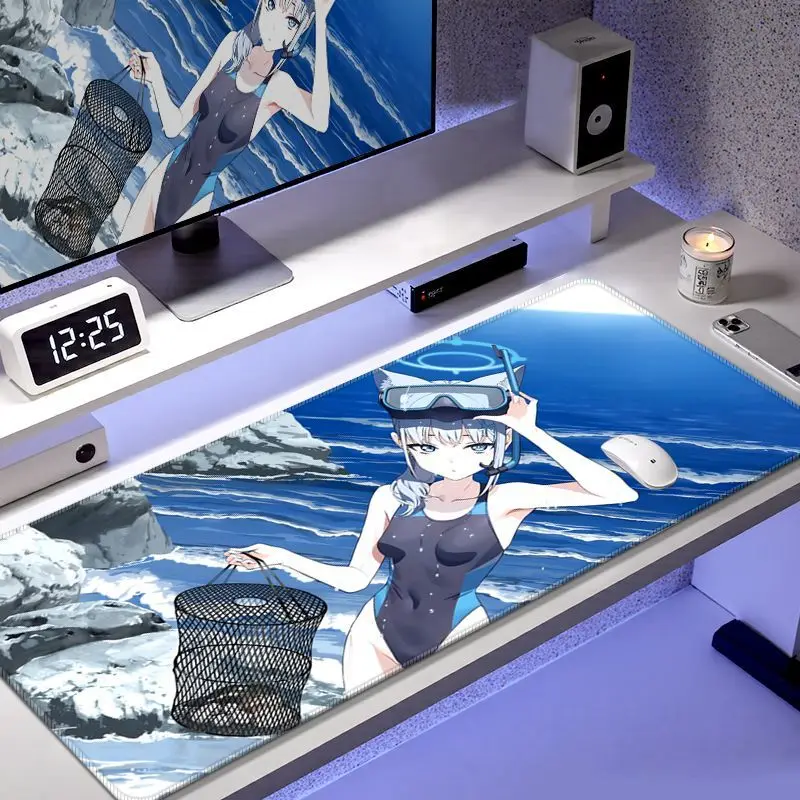 Large XXL 90x40cm Beautiful Anime Girl Gaming Mouse Pad Non Slip Rubber Stitched Edge Desk Mat For PC Laptop Office