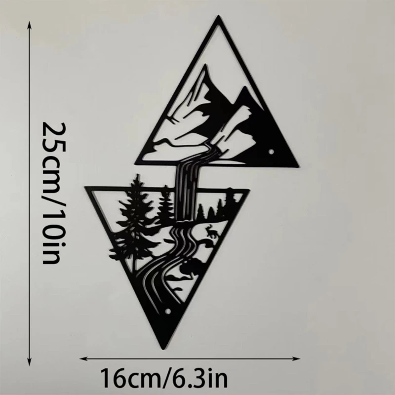 Minimalists Mountain and Waterfall Wall Decor Metal Wall Art Black Wall Signs