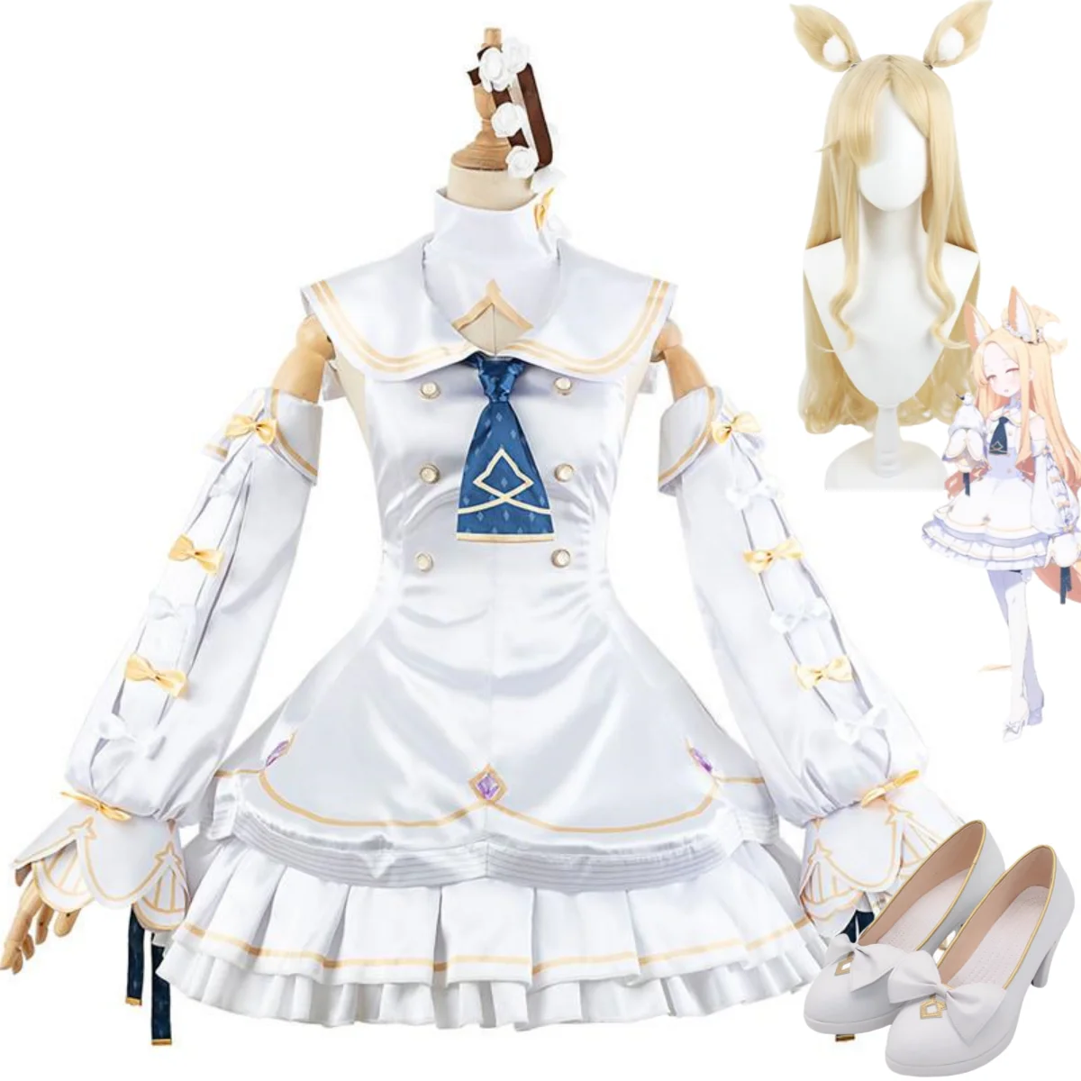 Anime Game Blue Archive Yurizono Seia Cosplay Costume Project MX Wig White Lolita Dress Shoes Woman Sexy Kawaii Carnival Suit