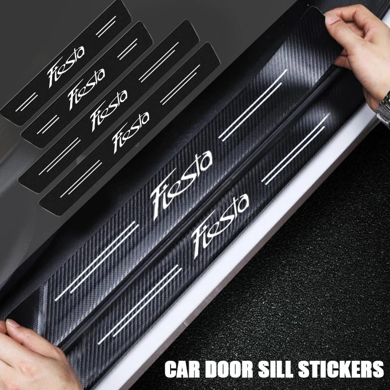 Carbon Fiber Car Door Sill Threshold Strip Anti Kick Sticker Scuff Scratch For Ford Fiesta 2025 Ranger 1 2 3 Tape Protect Film