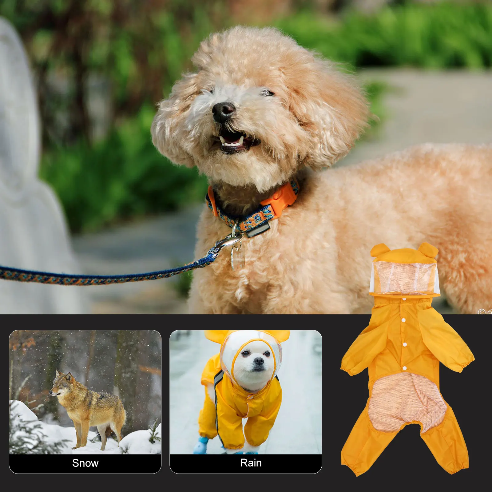 

Dog Raincoat Hooded Pet Jacket Breathable Raincoats Cloth for Small Dogs Waterproof Hoodie