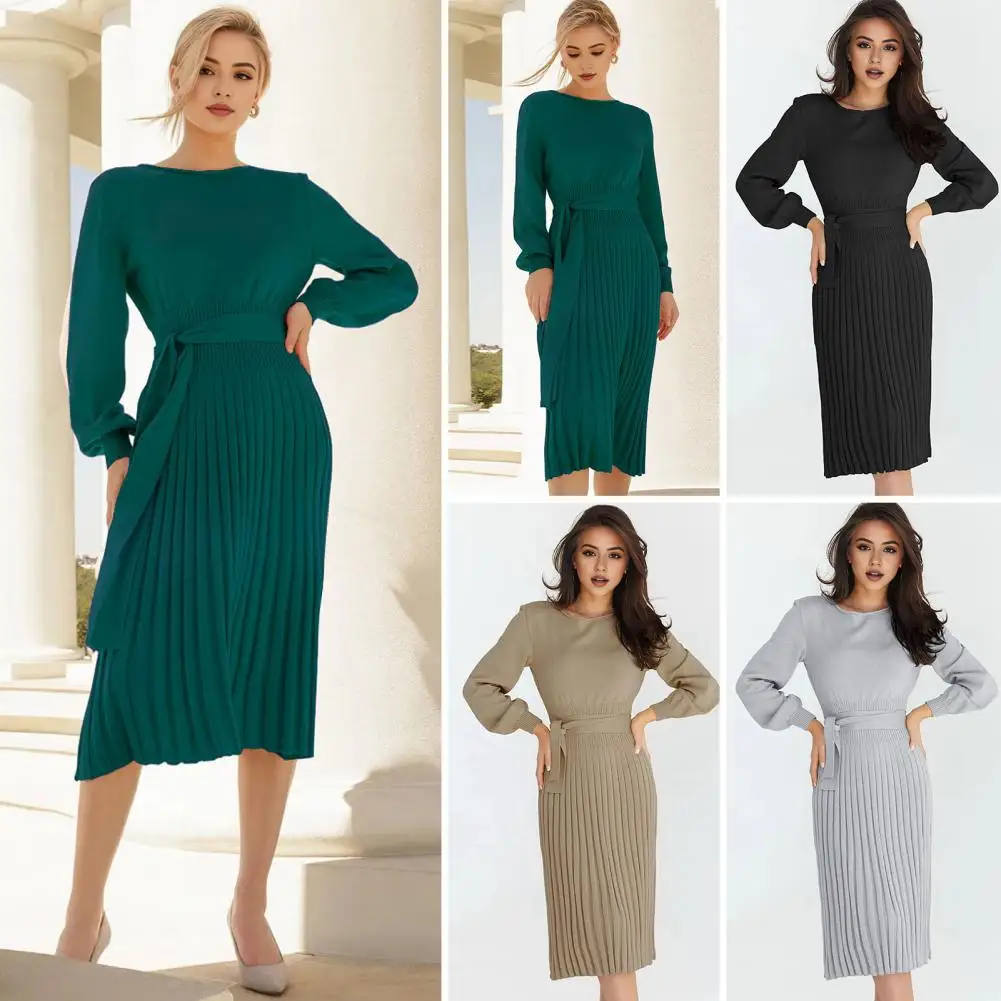 Tricô vestidos longos feminino camada base vestido gola redonda de malha maxi vestido 2025 outono inverno senhora do escritório vestidos camisola