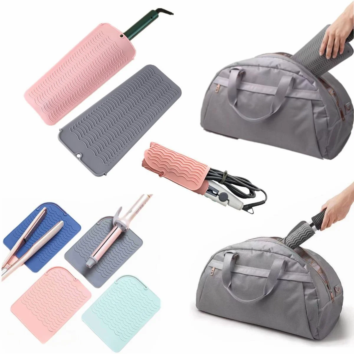 1Pc Silicone Curly Hair Stick Insulation Cover Hair Curling Straightener Storage Bag &Hairdressing Iron Mat Heat Resistant Pouch