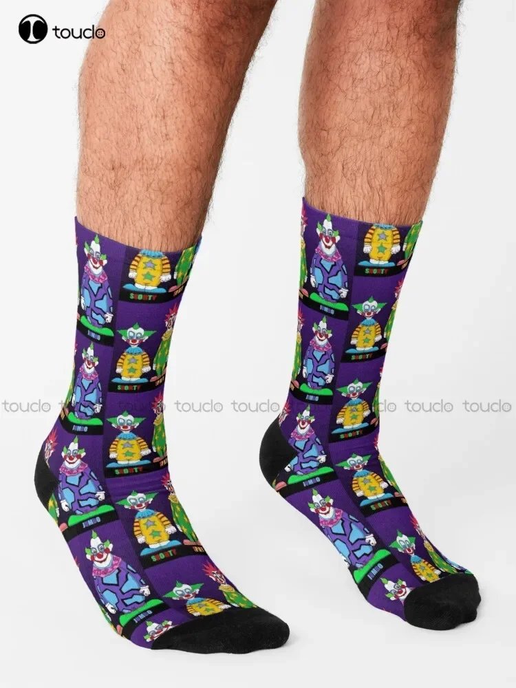 Killer Klowns From Outer Space Sokken Grappige sokken voor mannen Gepersonaliseerde aangepaste Unisex Volwassen Tiener Jeugd Sokken 360° °   Digitale print