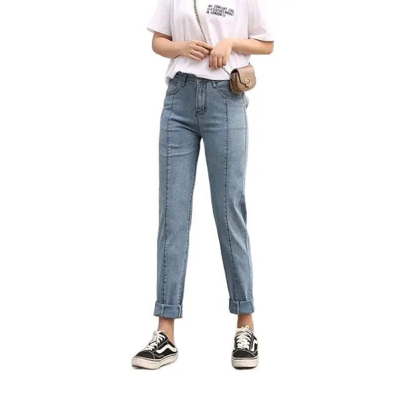 

Plus Size Jeans Women High Elasticity Waisted Cotton Stretch Pencil Feet Casual Denim Pants Summer Oversize 8XL 10XL Dropshiping