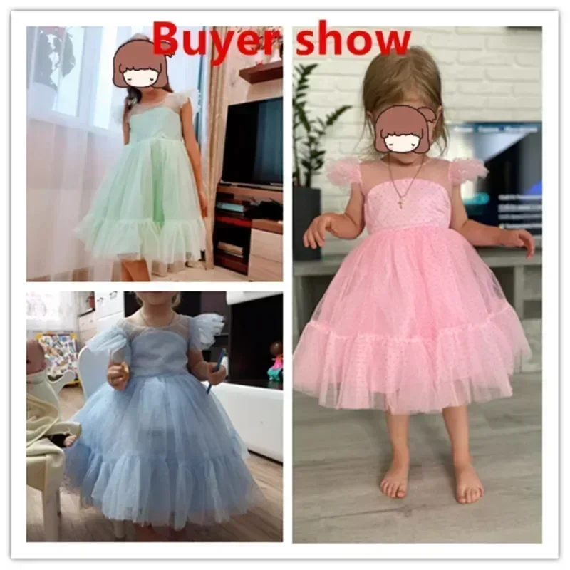 Summer Girls\' Dress Princess Birthday Party Ceremony Dress Lace Thin Kids Evening Ball Gown Elegant Party Dress for Girls 4-10Y