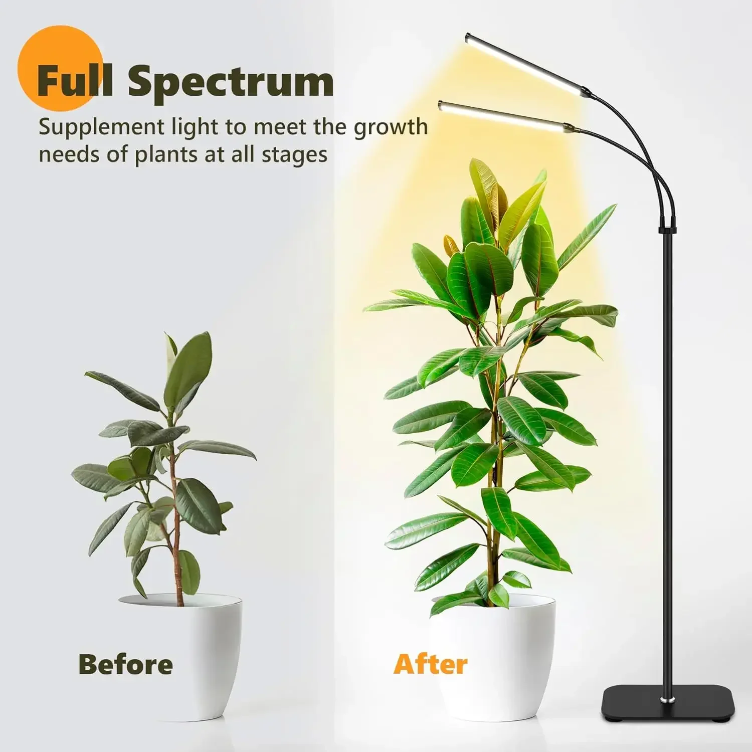 Grow Light Dual Head Plant Lights for Indoor Growing Full Spectrum Wide Illumination Area 5.5FT Height Telescopic Stand