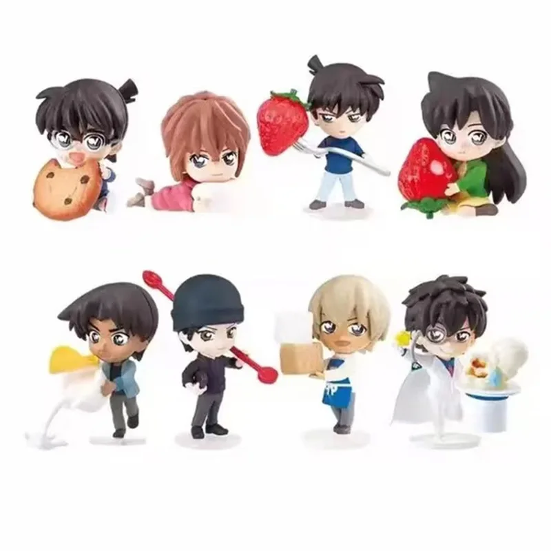 Nieuwe Kawaii Anime Cartoon 8 stks/set Amine Detective Conan met Thee Tijd Cookie Action Figure Pvc Model Pop Ornamenten Speelgoed Geschenken